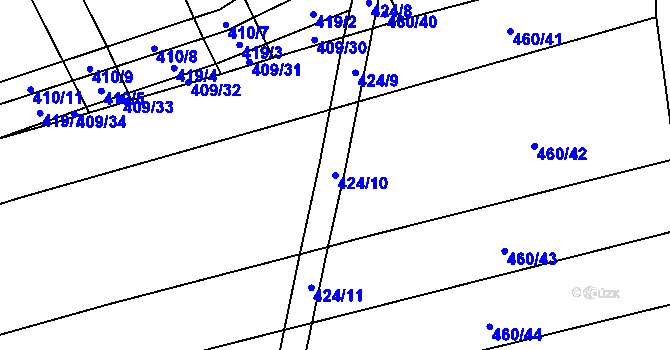 Parcela st. 424/10 v KÚ Uhřice, Katastrální mapa