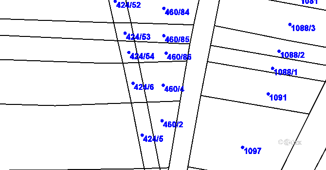 Parcela st. 460/4 v KÚ Uhřice, Katastrální mapa