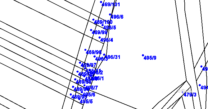 Parcela st. 496/31 v KÚ Uhřice, Katastrální mapa