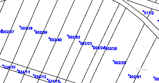 Parcela st. 502/23 v KÚ Uhřice, Katastrální mapa