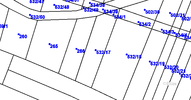 Parcela st. 532/17 v KÚ Uhřice, Katastrální mapa