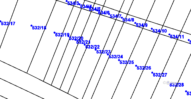 Parcela st. 532/23 v KÚ Uhřice, Katastrální mapa