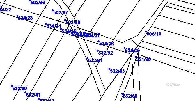 Parcela st. 532/92 v KÚ Uhřice, Katastrální mapa