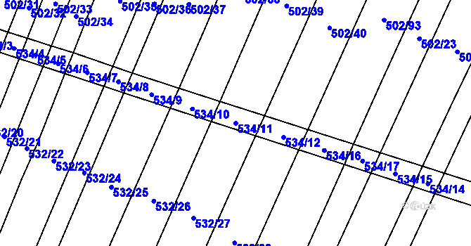 Parcela st. 534/11 v KÚ Uhřice, Katastrální mapa