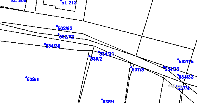 Parcela st. 534/31 v KÚ Uhřice, Katastrální mapa