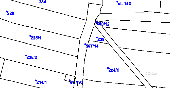 Parcela st. 567/14 v KÚ Uhřice, Katastrální mapa