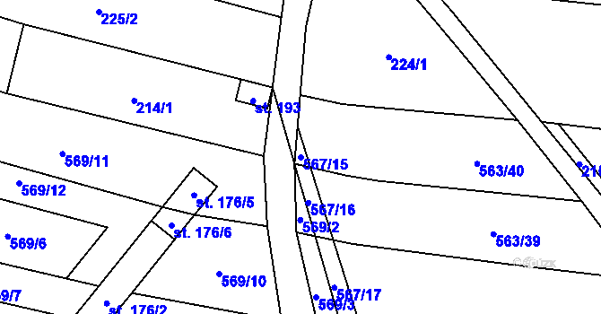 Parcela st. 567/15 v KÚ Uhřice, Katastrální mapa