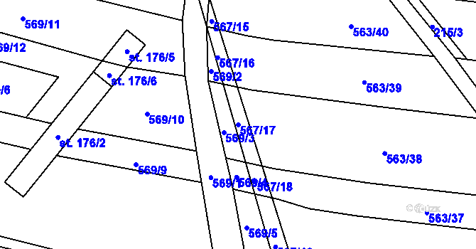 Parcela st. 567/17 v KÚ Uhřice, Katastrální mapa