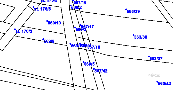 Parcela st. 567/18 v KÚ Uhřice, Katastrální mapa