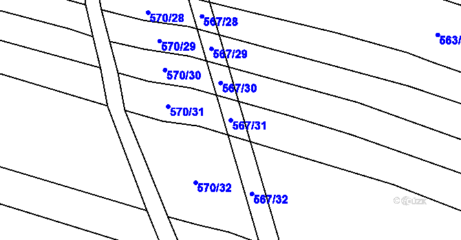 Parcela st. 567/31 v KÚ Uhřice, Katastrální mapa