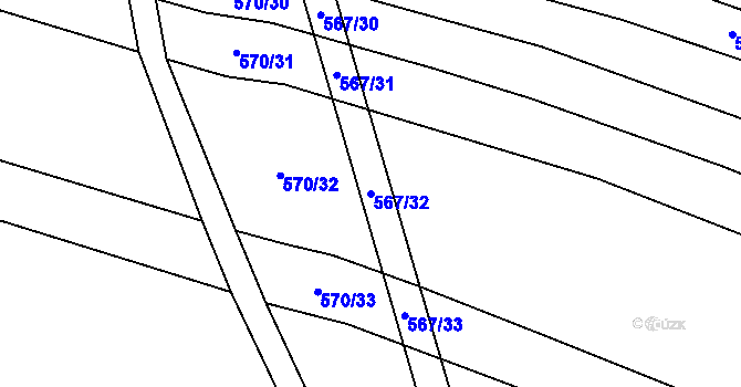 Parcela st. 567/32 v KÚ Uhřice, Katastrální mapa