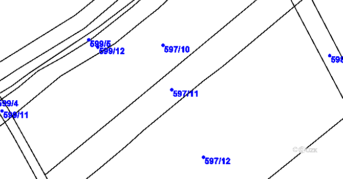 Parcela st. 597/11 v KÚ Uhřice, Katastrální mapa