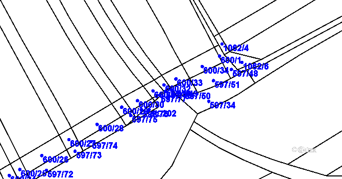 Parcela st. 597/49 v KÚ Uhřice, Katastrální mapa