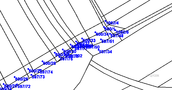 Parcela st. 597/50 v KÚ Uhřice, Katastrální mapa