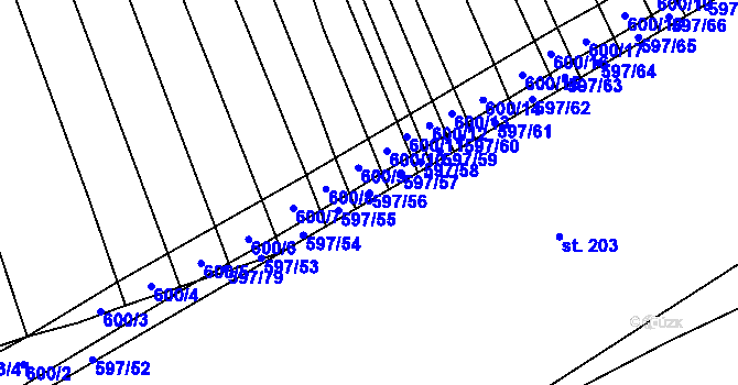 Parcela st. 597/56 v KÚ Uhřice, Katastrální mapa
