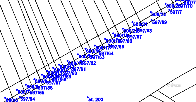 Parcela st. 597/64 v KÚ Uhřice, Katastrální mapa
