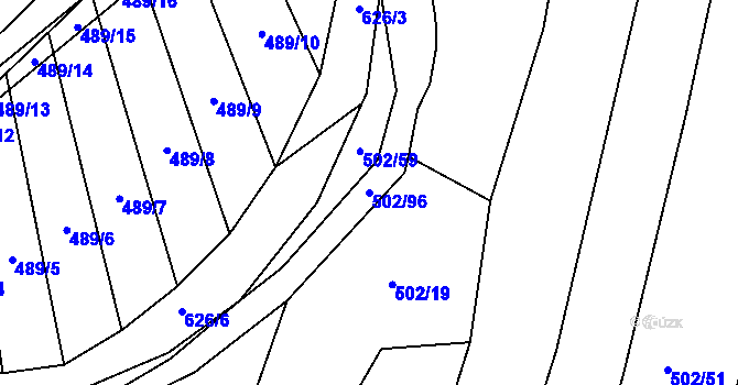 Parcela st. 502/96 v KÚ Uhřice, Katastrální mapa
