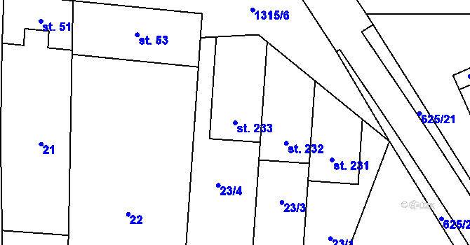Parcela st. 233 v KÚ Uhřice, Katastrální mapa