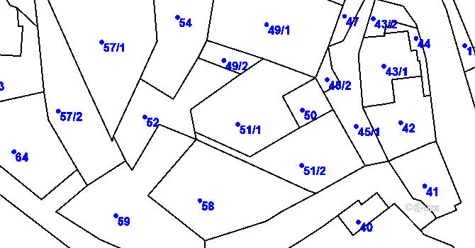 Parcela st. 51/1 v KÚ Milonice u Lipůvky, Katastrální mapa