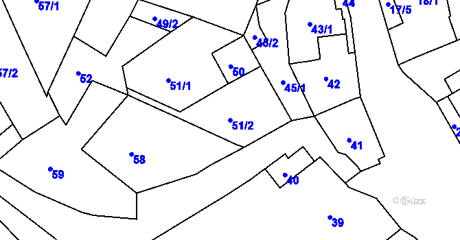 Parcela st. 51/2 v KÚ Milonice u Lipůvky, Katastrální mapa