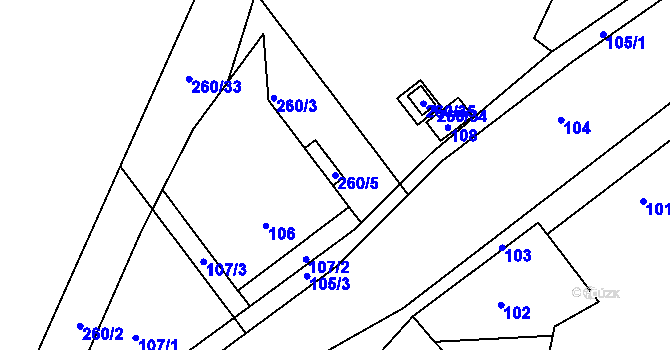 Parcela st. 260/5 v KÚ Milonice u Lipůvky, Katastrální mapa