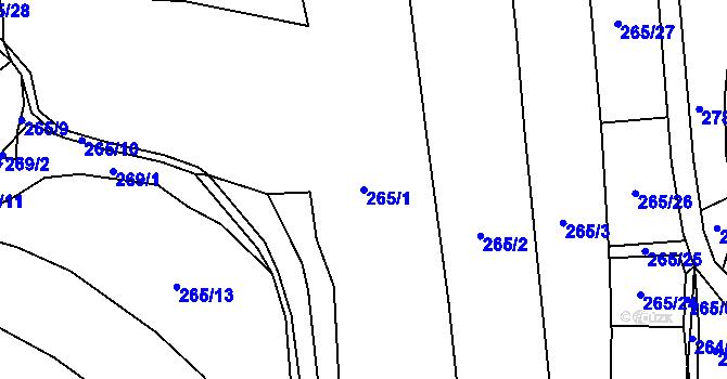 Parcela st. 265/1 v KÚ Milonice u Lipůvky, Katastrální mapa