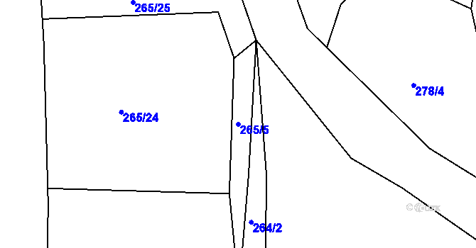 Parcela st. 265/5 v KÚ Milonice u Lipůvky, Katastrální mapa