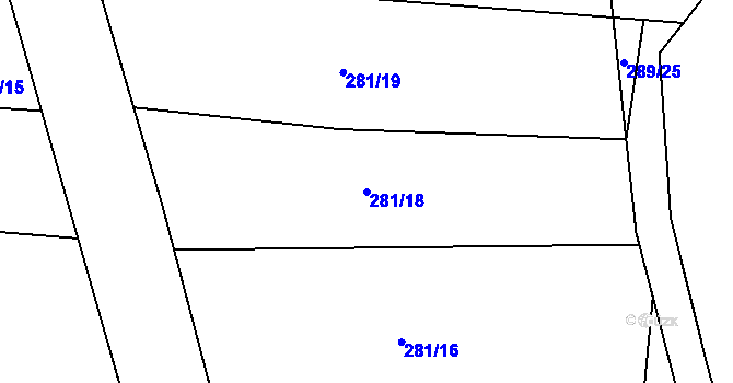 Parcela st. 281/18 v KÚ Milonice u Lipůvky, Katastrální mapa