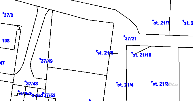 Parcela st. 21/6 v KÚ Miloňovice, Katastrální mapa