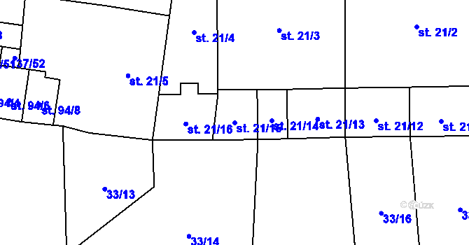 Parcela st. 21/15 v KÚ Miloňovice, Katastrální mapa