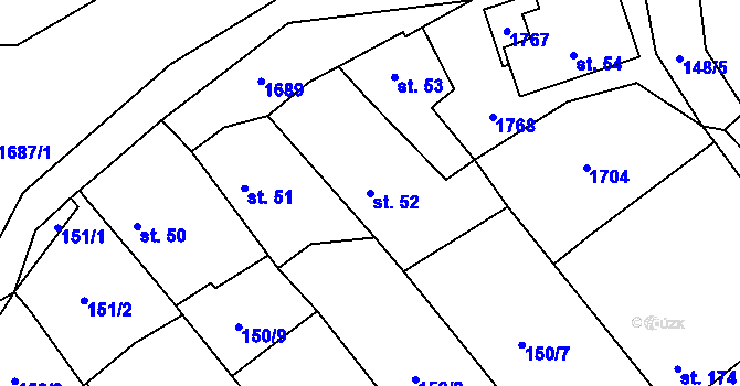 Parcela st. 52 v KÚ Milostín, Katastrální mapa