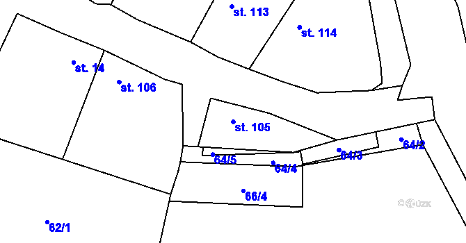 Parcela st. 105 v KÚ Milostín, Katastrální mapa