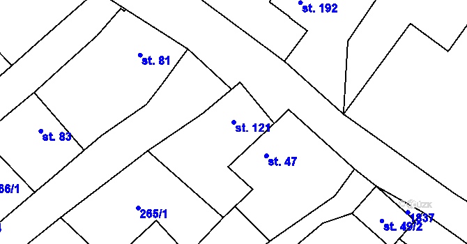 Parcela st. 121 v KÚ Milostín, Katastrální mapa