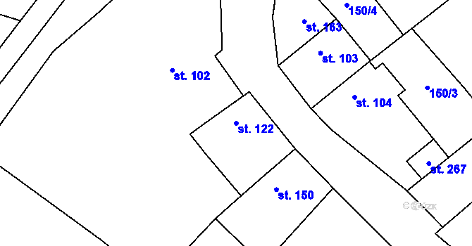 Parcela st. 122 v KÚ Milostín, Katastrální mapa