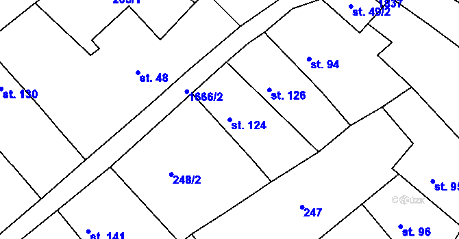 Parcela st. 124 v KÚ Milostín, Katastrální mapa