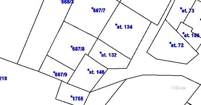Parcela st. 132 v KÚ Milostín, Katastrální mapa