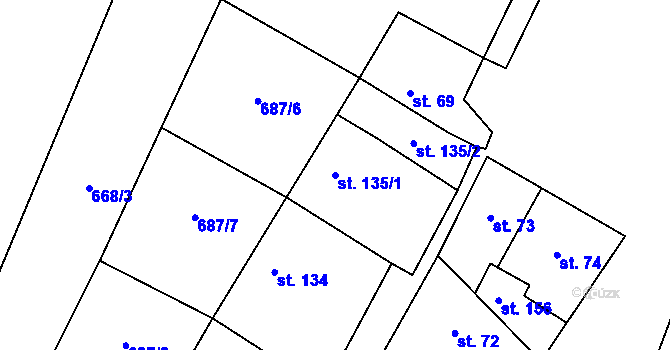 Parcela st. 135/1 v KÚ Milostín, Katastrální mapa