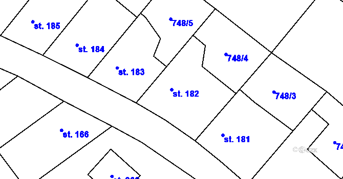 Parcela st. 182 v KÚ Milostín, Katastrální mapa