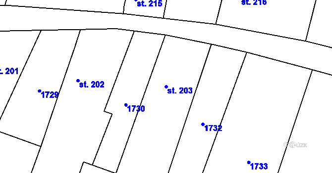 Parcela st. 203 v KÚ Milostín, Katastrální mapa