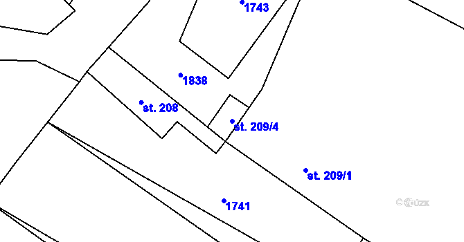Parcela st. 209/4 v KÚ Milostín, Katastrální mapa