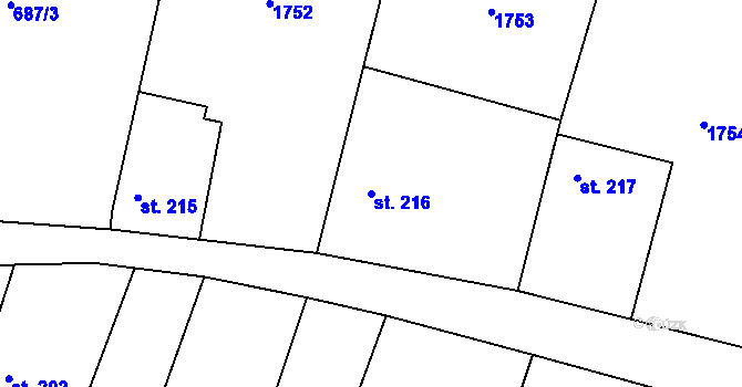 Parcela st. 216 v KÚ Milostín, Katastrální mapa