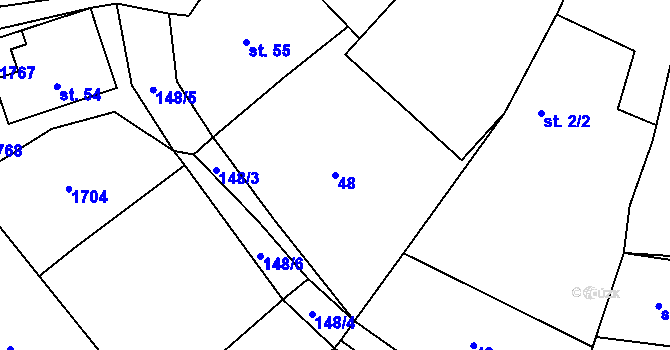 Parcela st. 48 v KÚ Milostín, Katastrální mapa