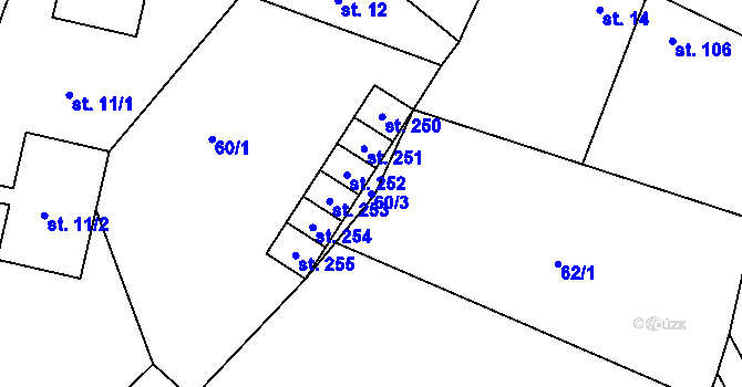 Parcela st. 60/3 v KÚ Milostín, Katastrální mapa