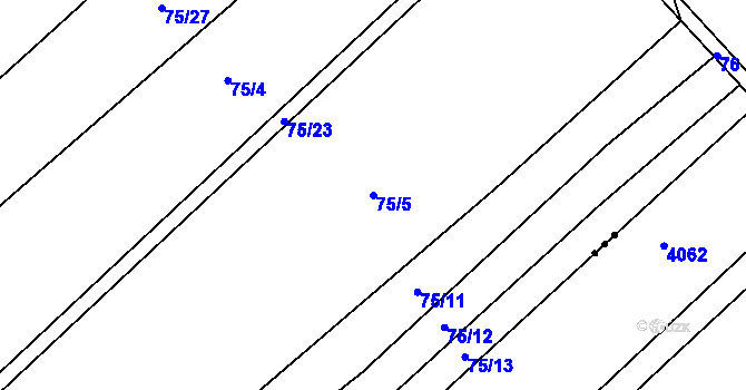 Parcela st. 75/5 v KÚ Milostín, Katastrální mapa