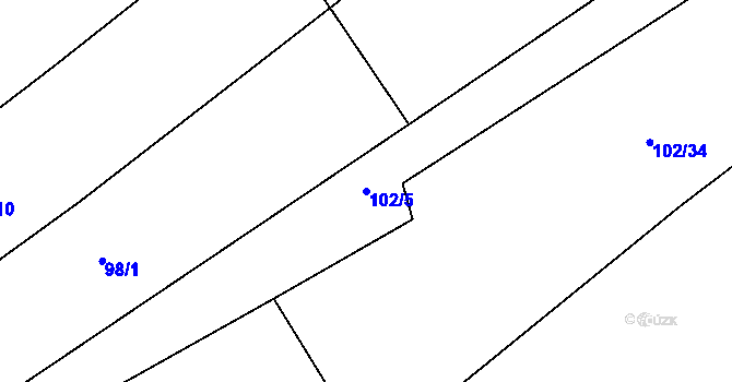 Parcela st. 102/5 v KÚ Milostín, Katastrální mapa