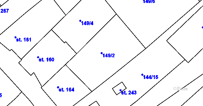 Parcela st. 149/2 v KÚ Milostín, Katastrální mapa