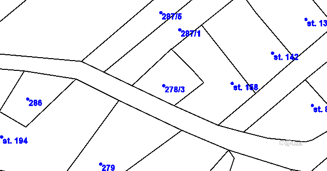 Parcela st. 278/3 v KÚ Milostín, Katastrální mapa
