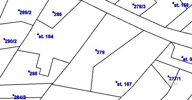 Parcela st. 279 v KÚ Milostín, Katastrální mapa