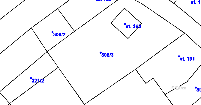 Parcela st. 308/3 v KÚ Milostín, Katastrální mapa
