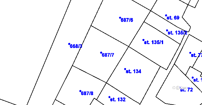 Parcela st. 687/7 v KÚ Milostín, Katastrální mapa